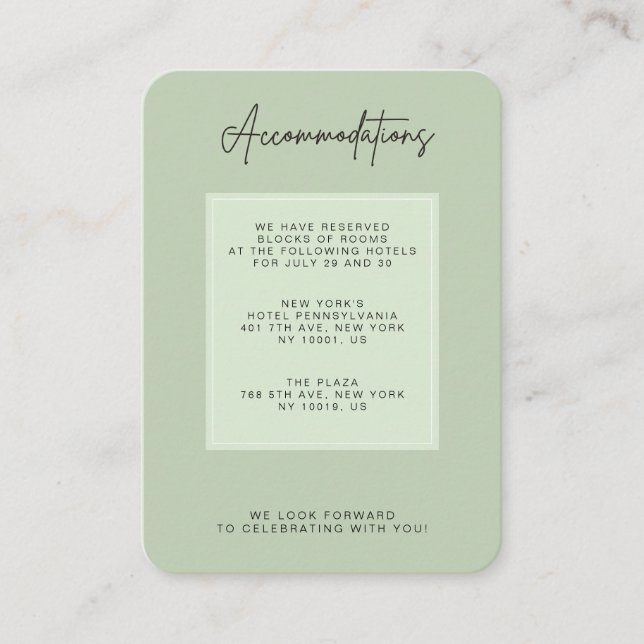 Carte D'accompagnement Green Sage Minimal Wedding Accommodation (Devant)