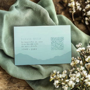 Carte D'accompagnement Green soft mountain mariage rsvp avec code qr