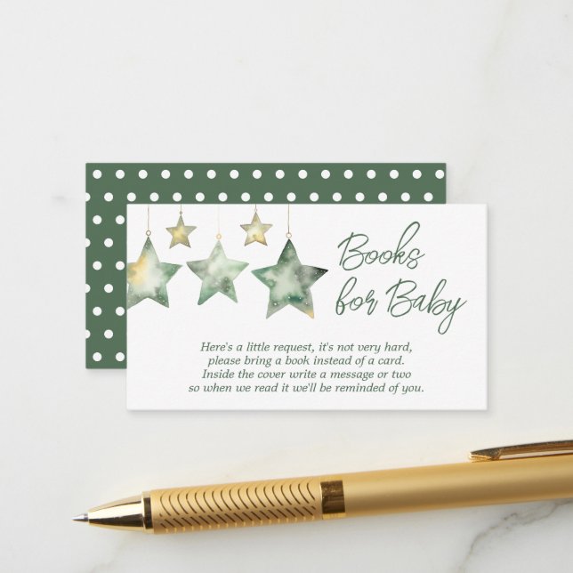 Carte D'accompagnement Green Stars Boy Baby shower Livres Pour Bébé (Devant/Arrière en situation)