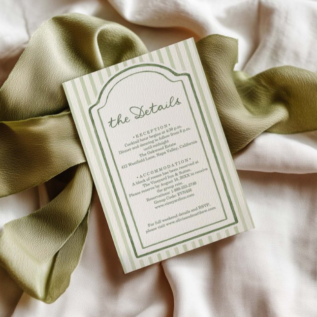 Carte D'accompagnement Green Striped Wedding Details (Créateur téléchargé)