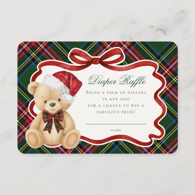 Carte D'accompagnement Green Tartan Plaid Christmas Bear Diaper Raffle (Devant)