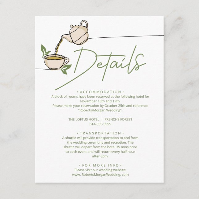 Carte D'accompagnement Green Tea Party Détails du Mariage (Devant)