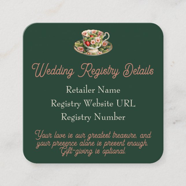 Carte D'accompagnement Green Teacup Berry in Love Registre Mariage (Devant)