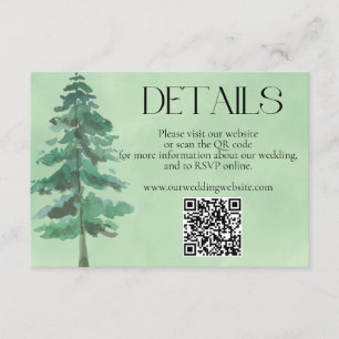 Carte D'accompagnement Green Watercolor Fir Tree Mariage QR Code Détails