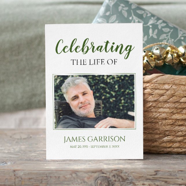 Carte D'accompagnement Green White Elegant Funeral Prayer Card avec photo (Créateur téléchargé)