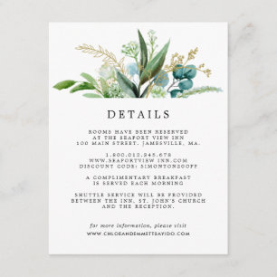 Carte D'accompagnement Green White Gold Botanical Mariage Détails sur l'i