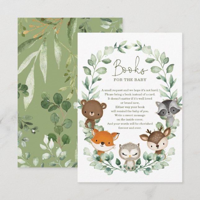 Carte D'accompagnement Green Woodland Animals Livres pour bébé (Devant / Derrière)
