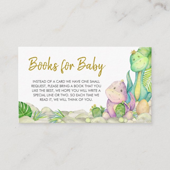 Carte D'accompagnement Greenery Boy Dinosaur Baby shower Livres pour bébé (Devant)