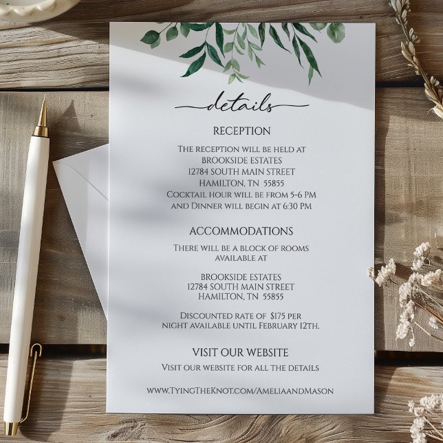 Carte D'accompagnement Greenery Eucalyptus Reception Details Card (Greenery Eucalyptus Reception Details Card)