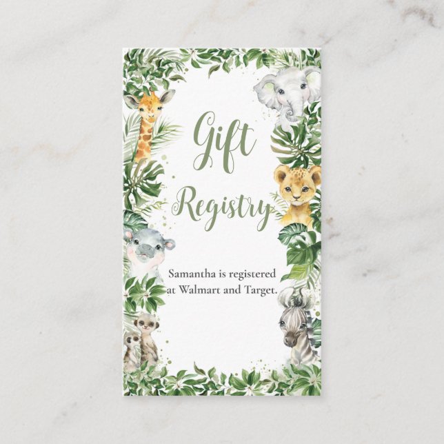 Carte D'accompagnement Greenery Jungle Safari Animaux Cadeaux (Devant)