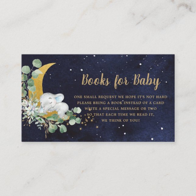 Carte D'accompagnement Greenery Moon Cute Elephant Books for Baby Boy (Devant)