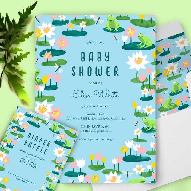 Carte D'accompagnement Grenouilles & Lily Pads BABY SHOWER CUSTOM (Frogs & Lily Pads Cute CUSTOM BABY SHOWER Enclosure Card
)