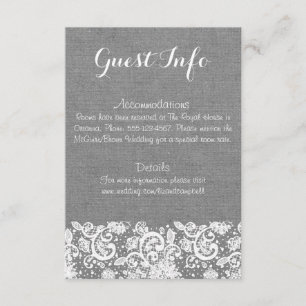Carte D'accompagnement Gris Burlap and Lace Info Card - Mariage rustique