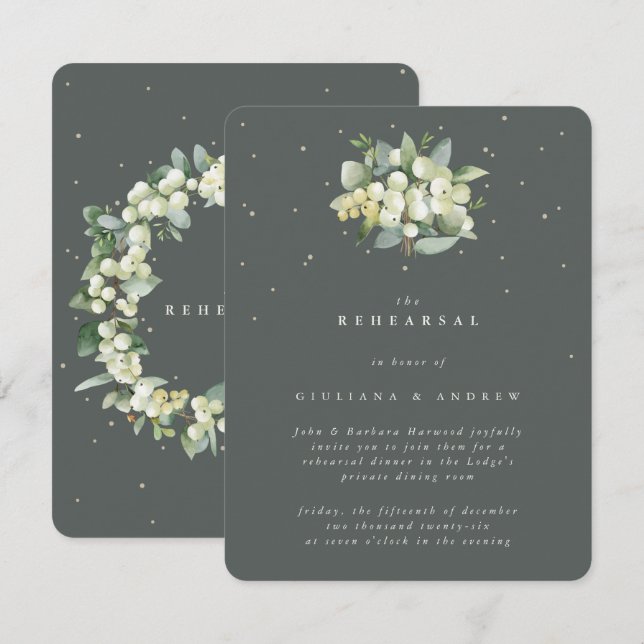Carte D'accompagnement Gris Green Snowberry+Eucalyptus Mariage répétition (Devant / Derrière)