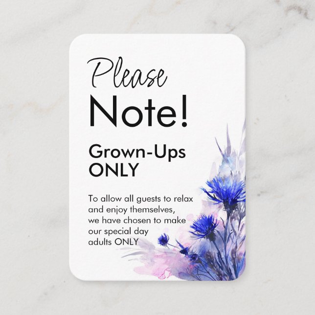 Carte D'accompagnement Grown-ups Uniquement Cornflower Reverie (Devant)