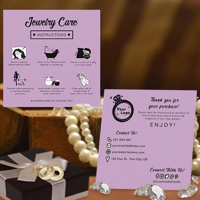 Carte D'accompagnement Guide de soins pour bijoux Pastel Lilac moderne mi (Créateur téléchargé)