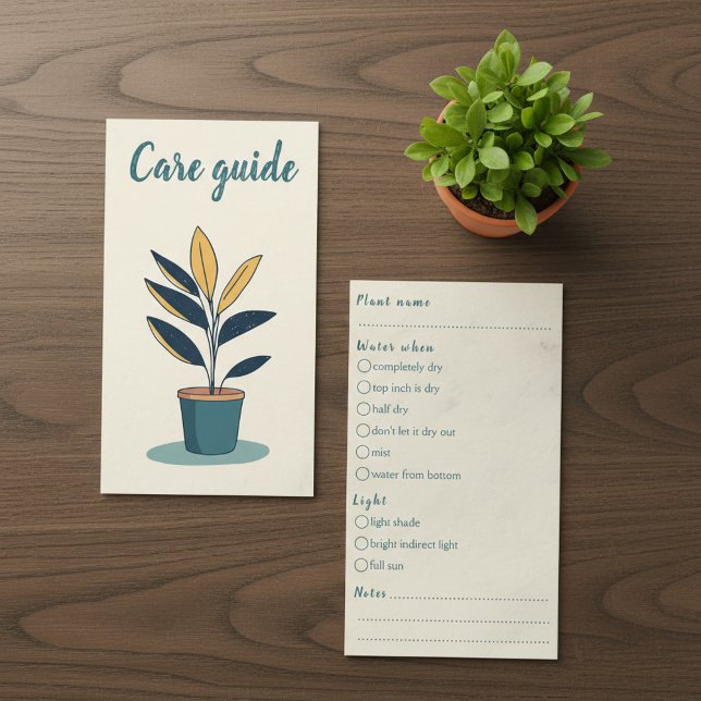 Carte D'accompagnement Guide de soins pour les plantes de maison Commande (Fun Care Guide for house plant Shop Orders Enclosure Card.)