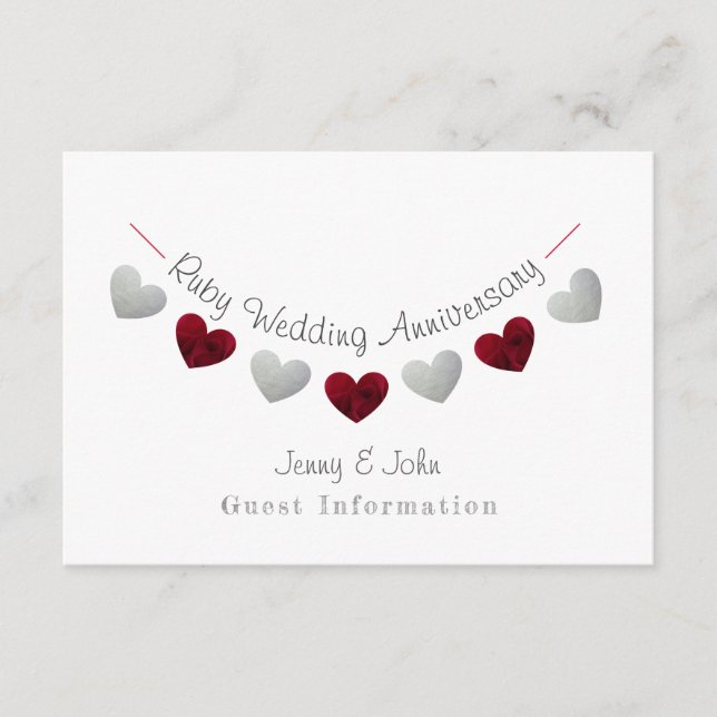 Carte D'accompagnement Guirlande de mariage rubis et argent pour 40 ans d (Devant)