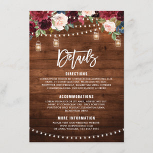 Carte D'accompagnement Guirlande lumineuse florale marine Bourgogne pot e