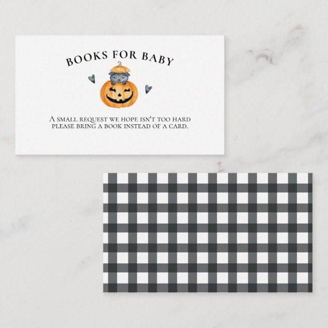Carte D'accompagnement Halloween Baby shower Citrouille Livres pour bébé (Devant / Derrière)