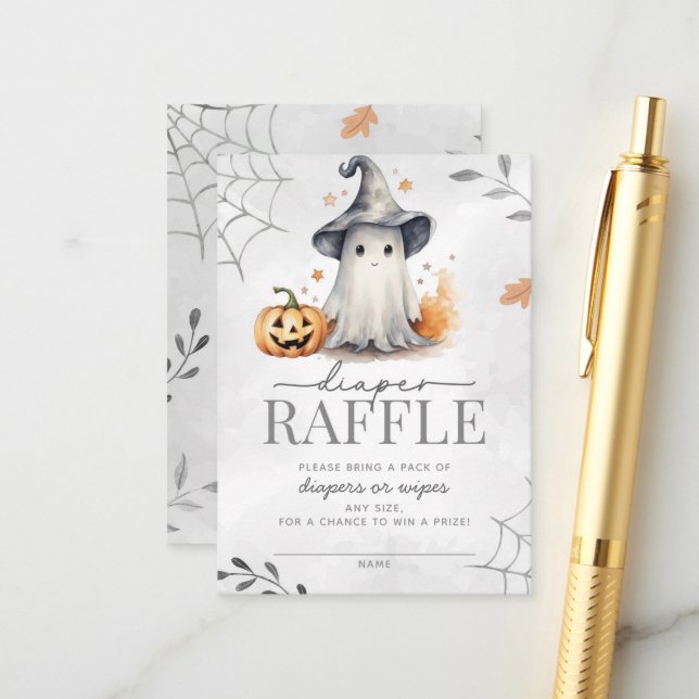 Carte D'accompagnement Halloween Baby shower fantôme Raffin de couche (Devant/Arrière en situation)