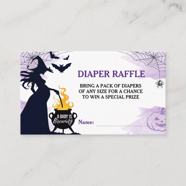 Carte D'accompagnement Halloween Baby shower Sorcière Déchets Raffle pour (Devant)
