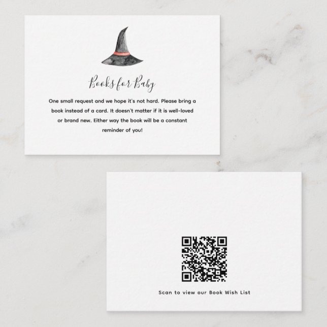 Carte D'accompagnement Halloween Baby shower Witch's Casquette Books QR C (Devant / Derrière)