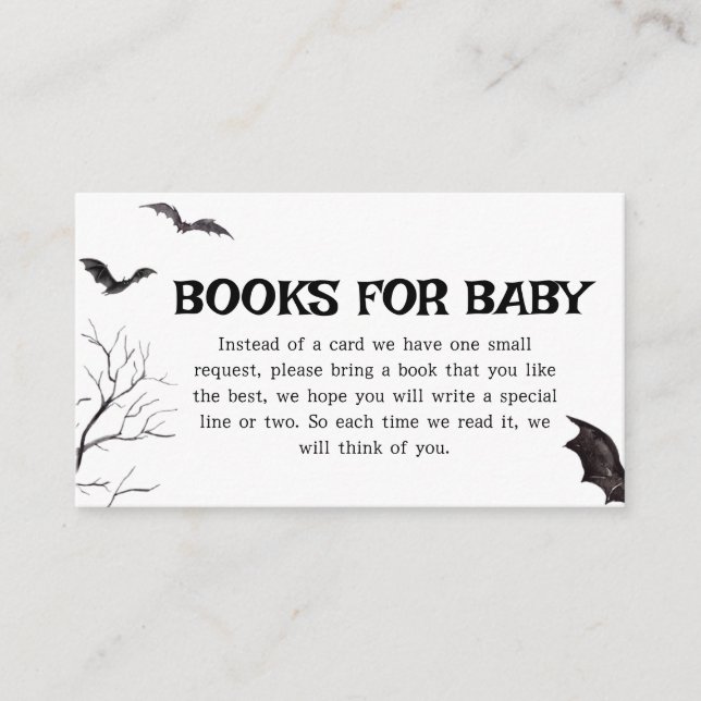 Carte D'accompagnement Halloween Bats noirs et blancs Livres pour bébé (Devant)