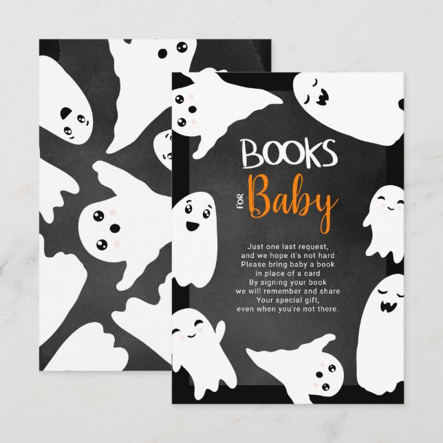 Carte D'accompagnement Halloween fantômes orange livres noirs pour bébé (Devant / Derrière)