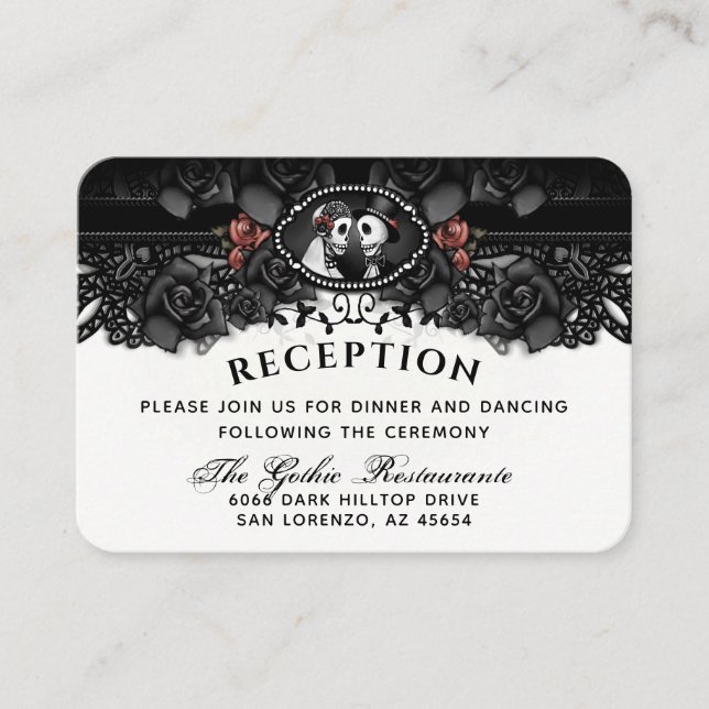 Carte D'accompagnement Halloween Mariée & Groom Wed Skeletons Réception E (Devant)