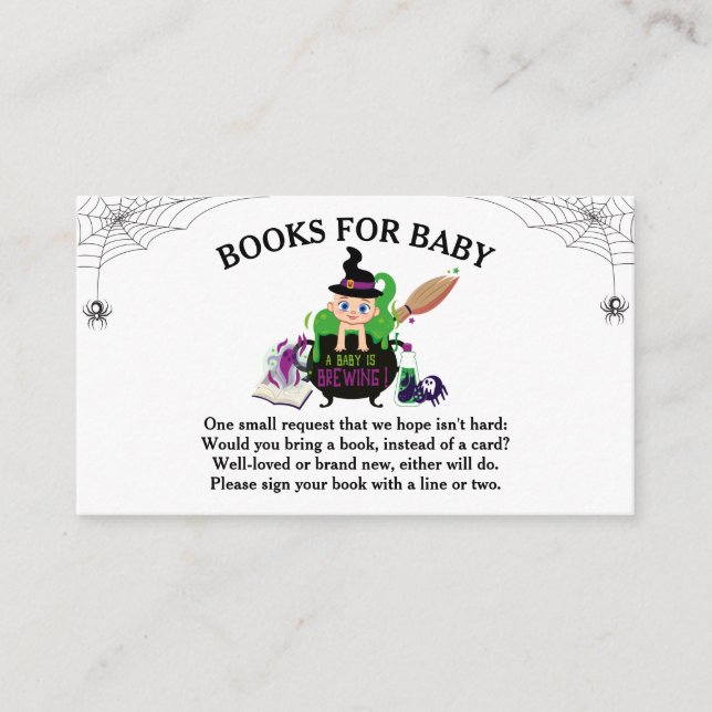 Carte D'accompagnement Halloween sorcière Baby shower Livres pour bébé (Devant)