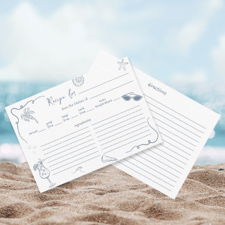 Carte D'accompagnement Hand Drawn Beach Doodle Bridal Shower Recipe Card 