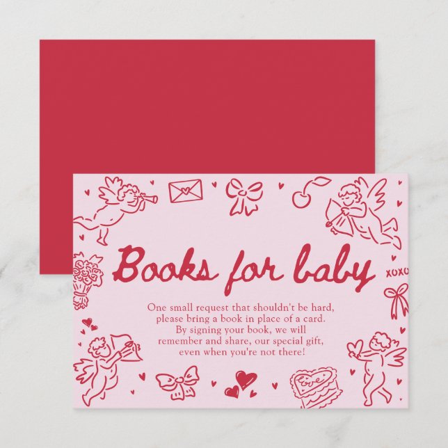 Carte D'accompagnement Hand Drawn Valentine Baby Shower Books For Baby (Devant / Derrière)