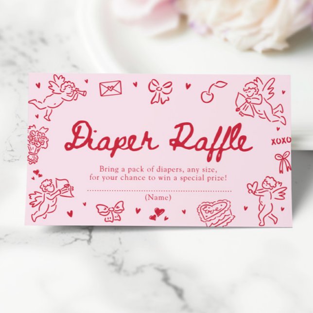 Carte D'accompagnement Hand Drawn Valentine Baby Shower Diaper Raffle (Créateur téléchargé)