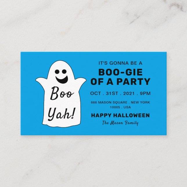 Carte D'accompagnement Happy Ghost, Blue Halloween Party Billetterie Invi (Devant)