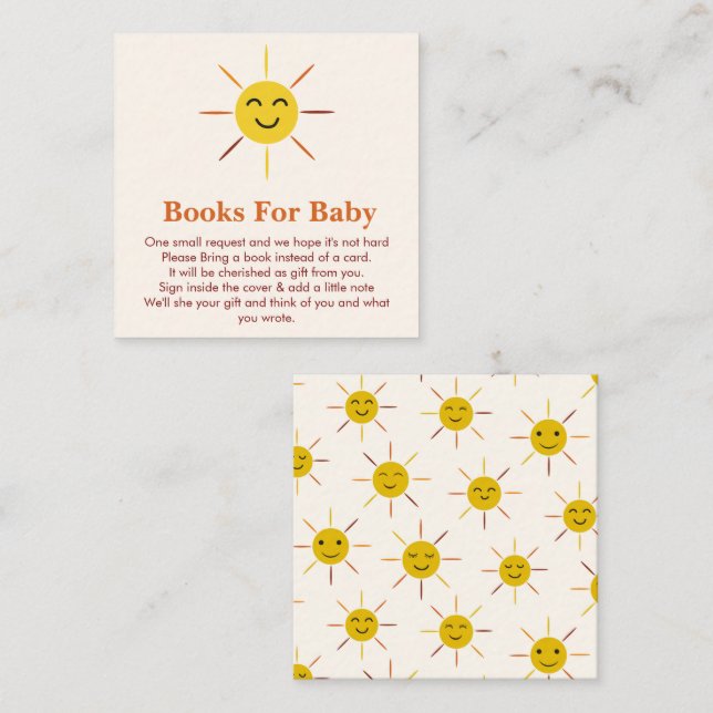 Carte D'accompagnement Happy Sunshine Books for Baby shower (Devant / Derrière)