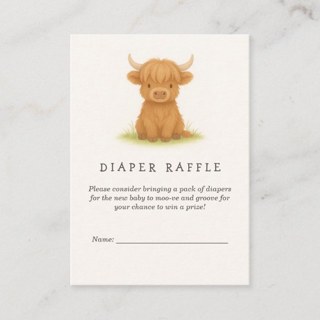 Carte D'accompagnement Haut-land Baby shower de vache Raffin de couche (Devant)