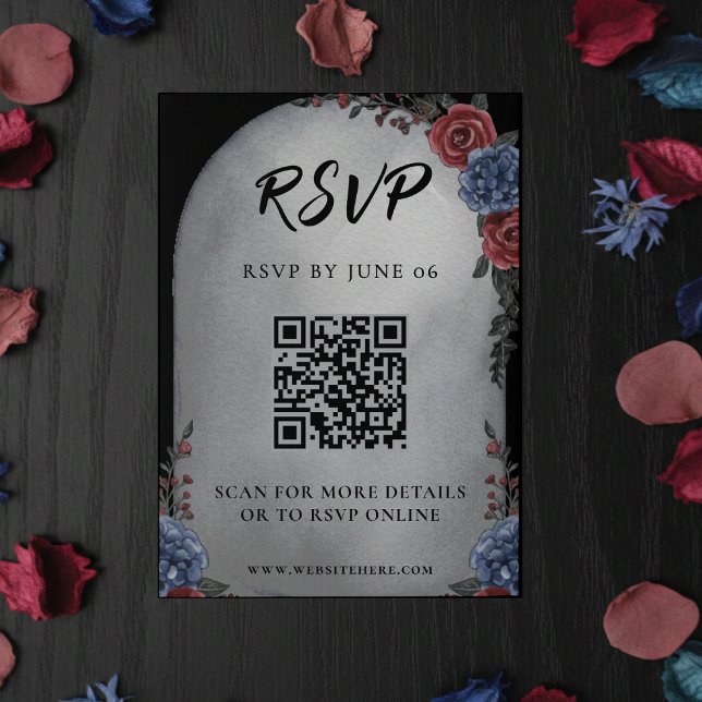 Carte D'accompagnement Headstone Floral Gothic Wedding QR Code RSVP (Headstone Floral Gothic Wedding QR Code RSVP Enclosure Card
)