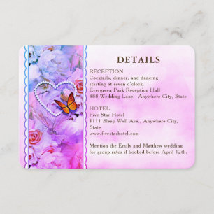 Carte D'accompagnement Heart Floral Rose Butterfly Mariage Détails du cli