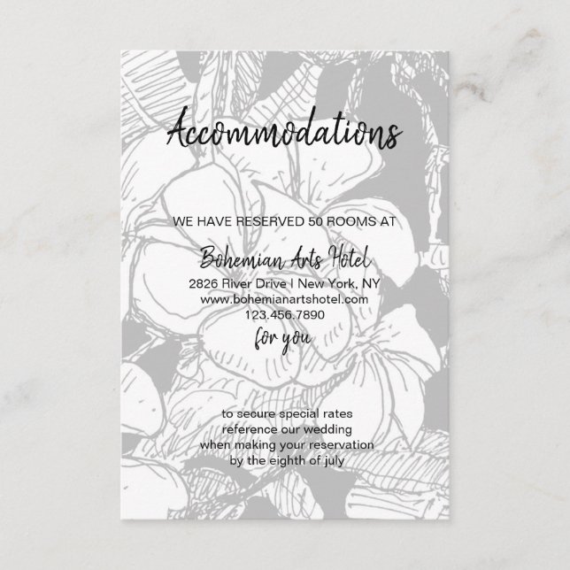 Carte D'accompagnement Hébergement botanique bohème frangipanier N&B (Devant)