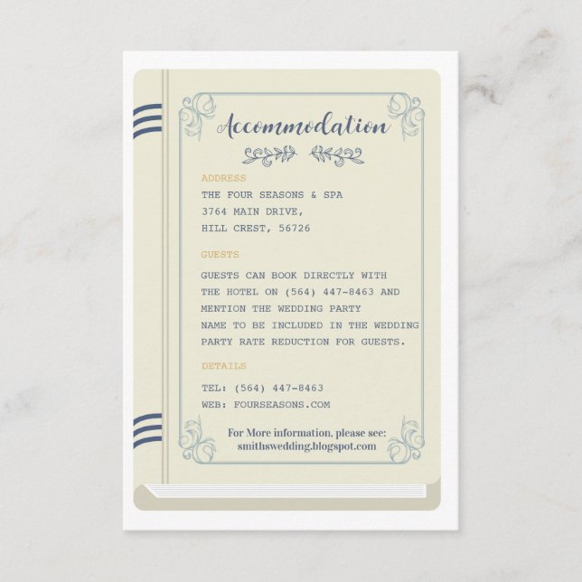 Carte D'accompagnement Hébergement de mariage à la bibliothèque Livres Hi (Devant)
