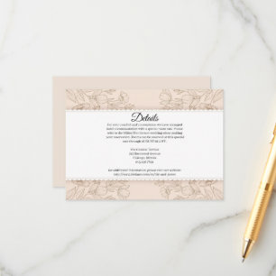 Carte D'accompagnement Hébergement de mariage à l'art botanique romantiqu