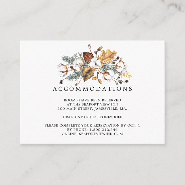 Carte D'accompagnement Hébergement de mariage aux feuilles d'automne flor (Devant)