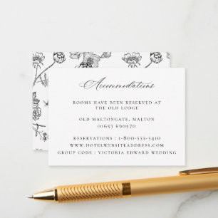 Carte D'accompagnement Hébergement de mariage floral noir vintage