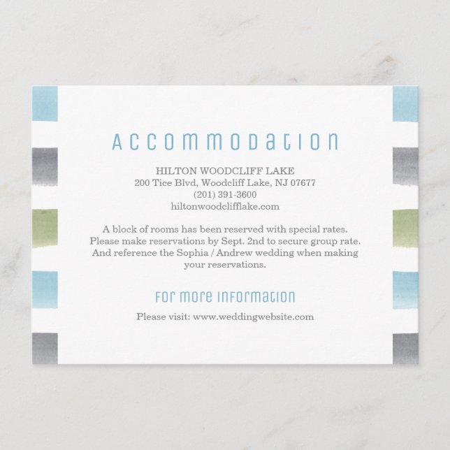 Carte D'accompagnement Hébergement de mariage sur la plage aux rayures d' (Devant)