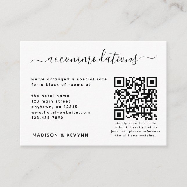 Carte D'accompagnement Hébergement d'hôtel de mariage Code QR  RSVP Simpl (Devant)