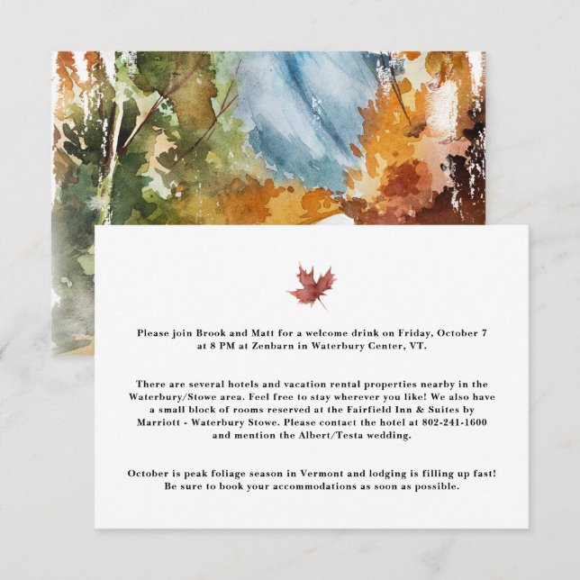 Carte D'accompagnement Hébergement Hôtel Mariage Montagne Automne Enclos (Devant / Derrière)