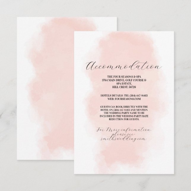 Carte D'accompagnement Hébergement Mariage Aquarelle Peach Laver (Devant / Derrière)