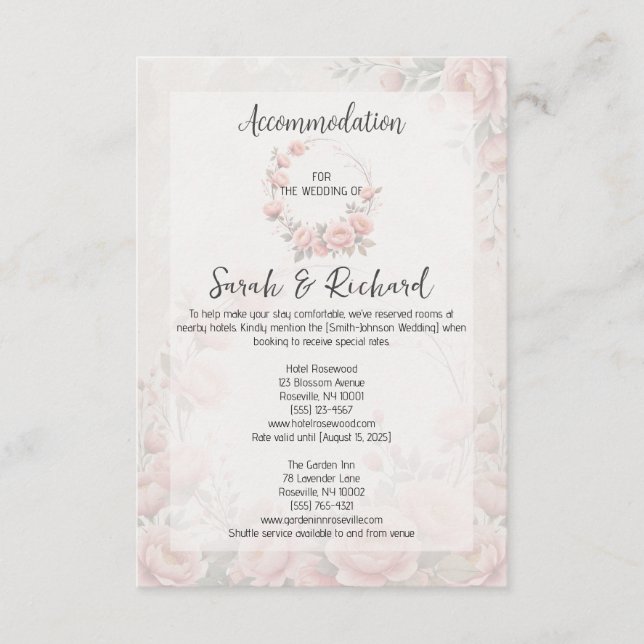 Carte D'accompagnement Hébergement Mariage Bleu Jardin Papier (Devant)
