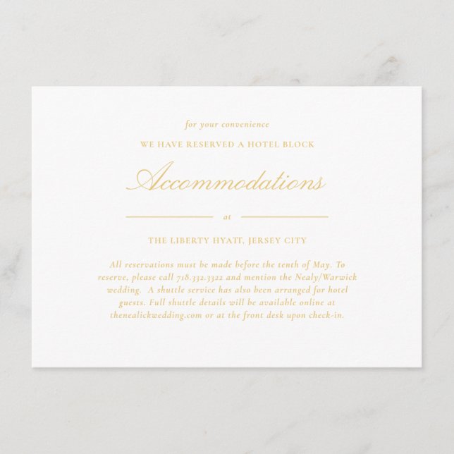 Carte D'accompagnement Hébergement Mariage en dentelle d'or sophistiqué (Devant)